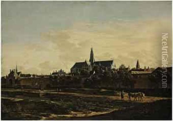 A View Of Haarlem From The Northwest Corner With The Kruispoort Andst. Bavo's Cathedral Beyond Oil Painting - Gerrit Adriaensz Berckheyde