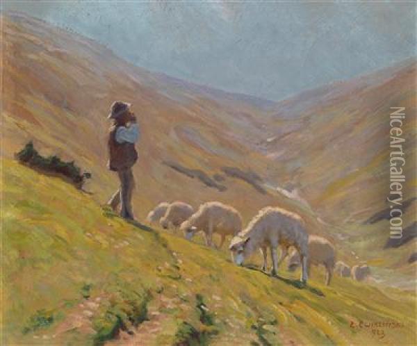 Shepherd In Themountains Oil Painting - Zefiryn Cwiklinski
