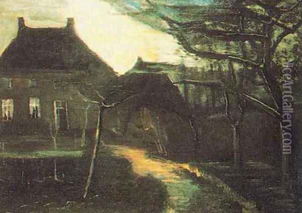 The Parsonage At Nuenen By Moonlight Oil Painting - Vincent Van Gogh