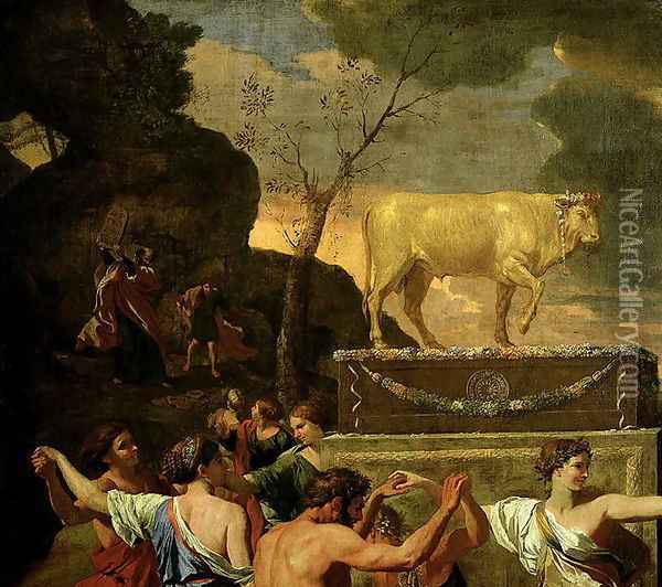 The Adoration of the Golden Calf, before 1634 Oil Painting - Nicolas Poussin