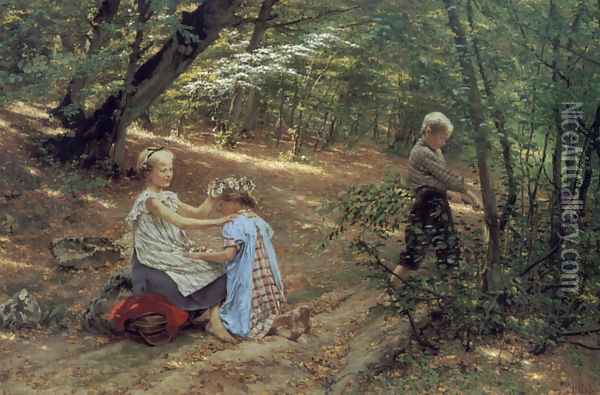 Children in the forest Oil Painting - Friedrich Miess