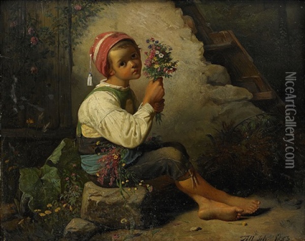 A Boy With Flowers Oil Painting - Johann Till the Younger