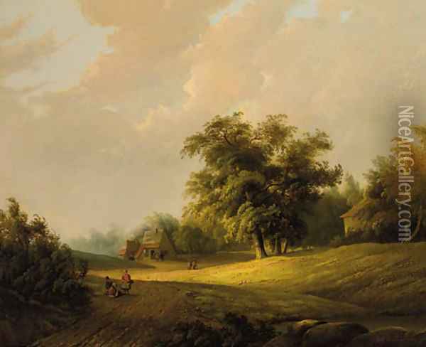 Peasants on a sandy trail in a wooded landscape Oil Painting - Johan Maurisz Jansen