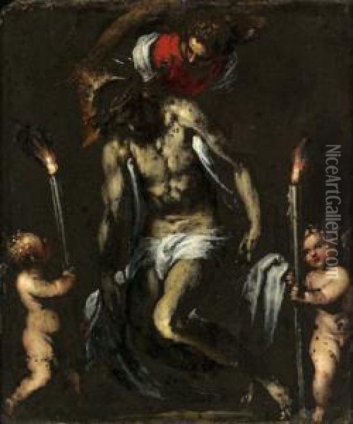 Cristo Con Tre Angeli Oil Painting - Pasquale Ottino