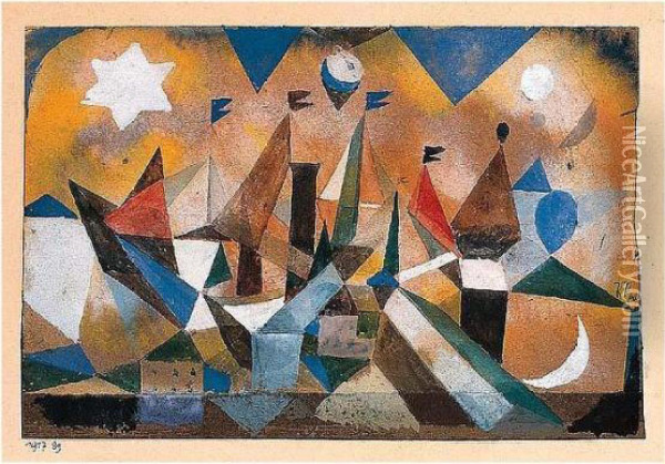 Segelschiffe, Den Sturm Abwartend (sailing Ships Waiting For The Storm) Oil Painting - Paul Klee