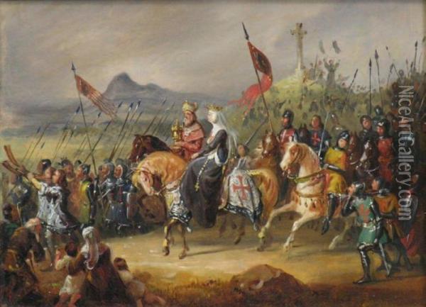 Marguerite De France, Reine De Hongrie, Menant Les Hongrois Lors De La Croisade De 1196 Oil Painting - Edouard Pingret