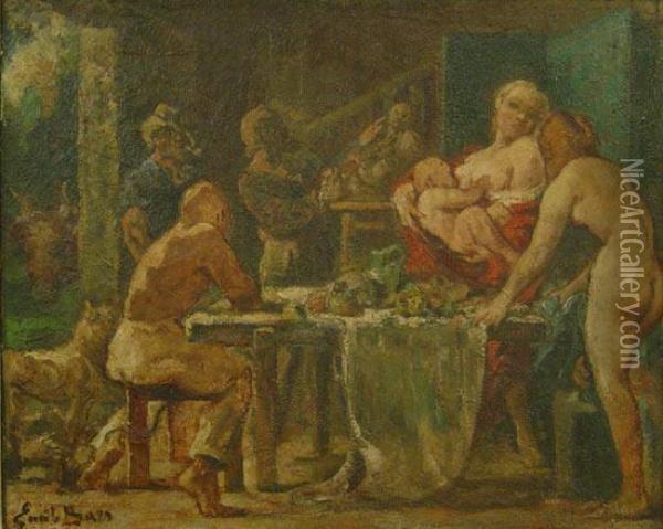 Famille De Saltimbanques Oil Painting - Emile Baes