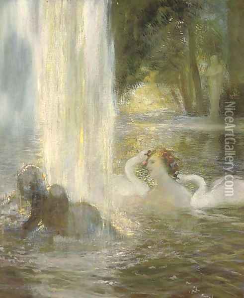 Reverie in the fountain Oil Painting - Gaston de Latouche