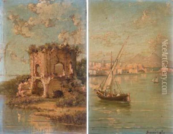 A) Baia B) Castel Dell'ovo Oil Painting - Domenico Ammirato
