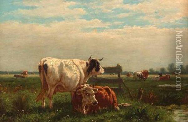 Cattle Grazing In A Meadow Oil Painting - William Frederick Hulk