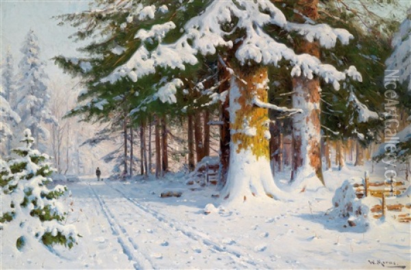 Heimweg Im Winterwald Oil Painting - Walter Moras