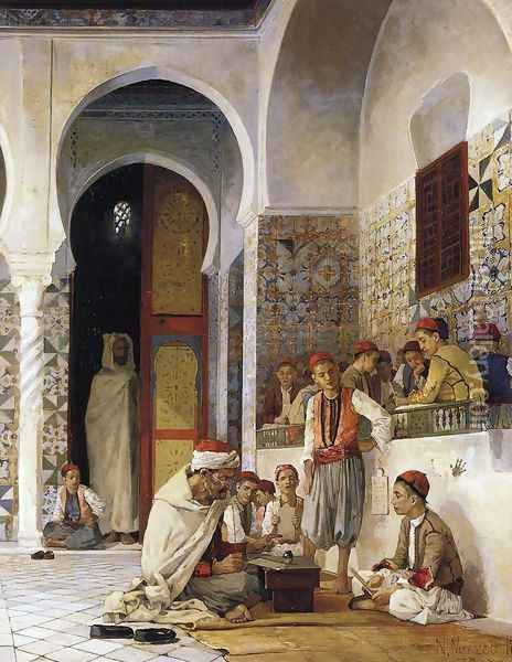 A Lesson in the Koran, 1878 Oil Painting - Numa Marzocchi de Belluci
