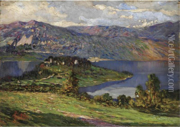 Lago D'orta Oil Painting - Carlo Cressini
