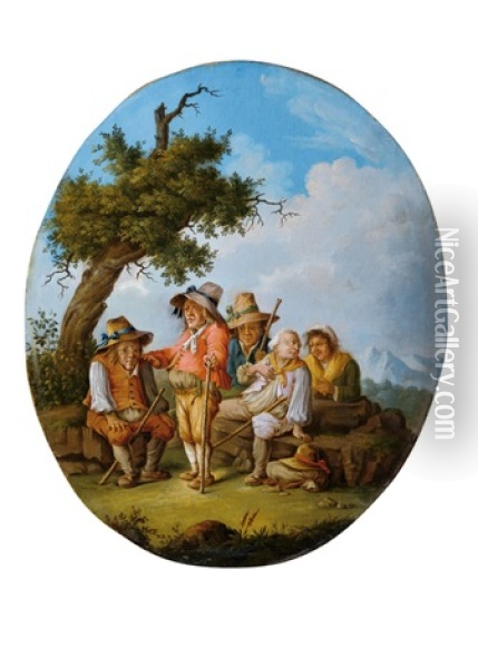 Burleske Figuren In Der Landschaft; Pair Oil Painting - Johann Christian Brand