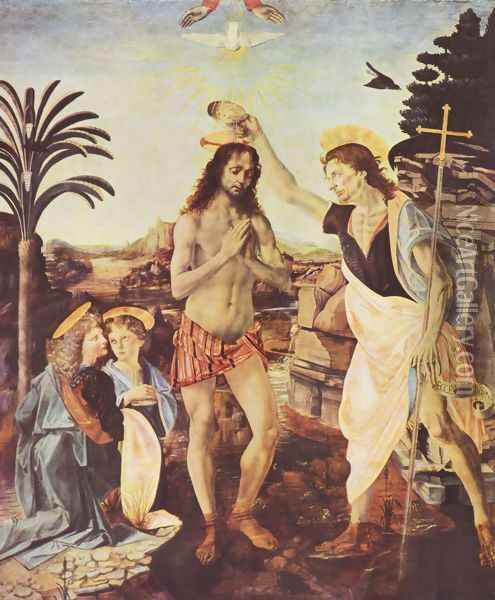 Baptism Oil Painting - Leonardo Da Vinci