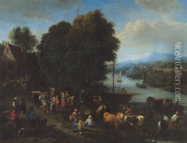 Munterer Handel Am Fluss Oil Painting - Theobald Michau