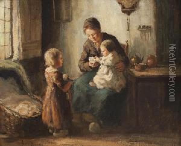 Mutter Mit Kleinen Kindern Oil Painting - Adolf-Julius Berg