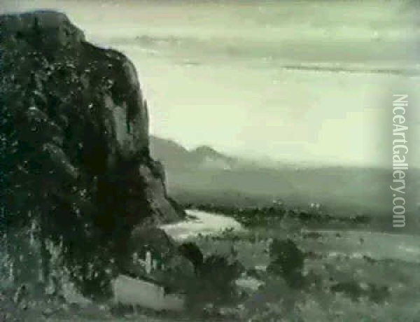 Riviere Dans La Vallee Avec Montagnes Au Fond Oil Painting - Theodore Rousseau
