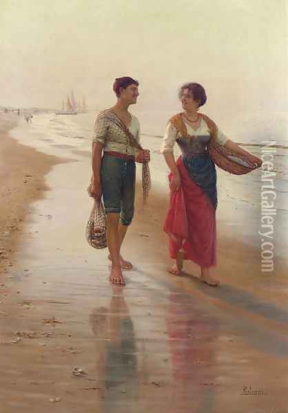 A Walk on the Beach Oil Painting - Pasquale Celommi