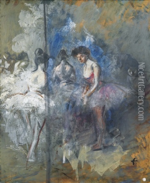 Danseuses, Dans Les Coulisses Oil Painting - Jean-Louis Forain