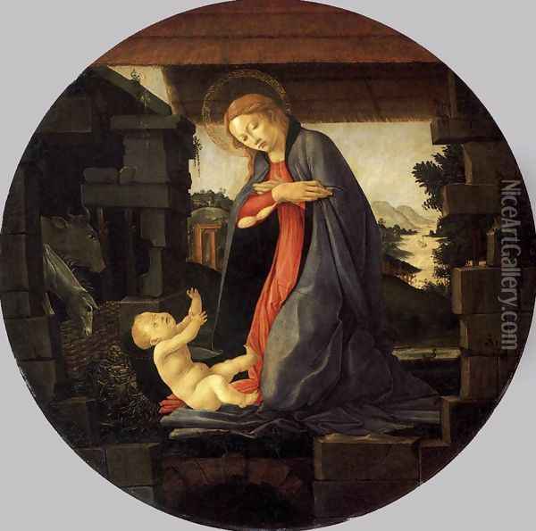 The Virgin Adoring the Child c. 1490 Oil Painting - Sandro Botticelli