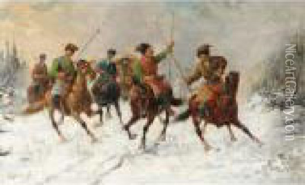 Cavalrymen With Spears Oil Painting - Konstantin Stoilov