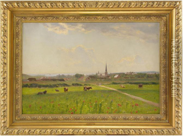 Utsikt Over Nyborg Pa Fyn - Danmark Oil Painting - Godfred B.W. Christensen