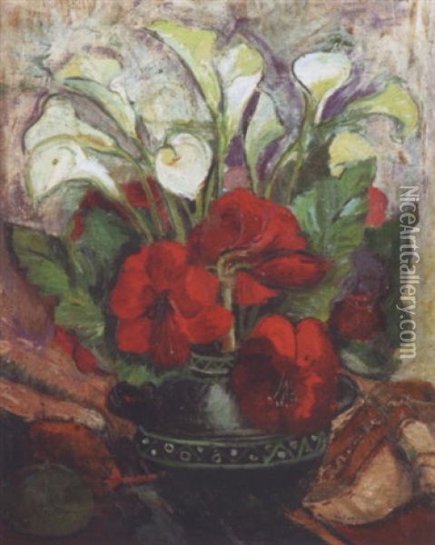 Bouquet De Fleurs Oil Painting - Georges Dufrenoy