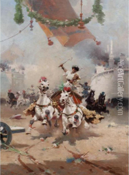 The Chariot Race Oil Painting - Alfredo Tominz