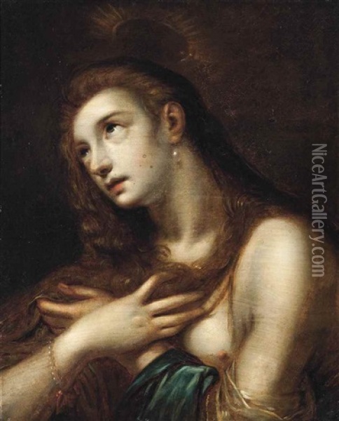 Penitent Magdalene With A Pearl Earring And Bracelet Oil Painting - Carlo Cignani