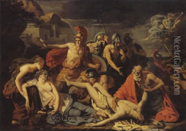 La Mort D'hippolyte, Suivant Le Recit De Theramene Oil Painting - Alexandre Charles Guillemot