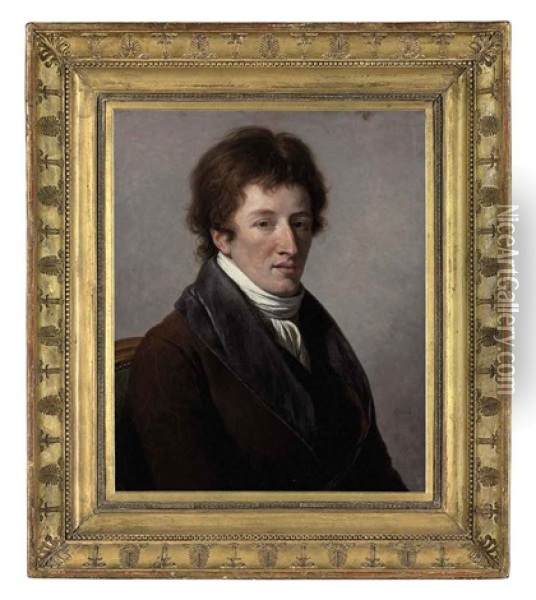 Portrait Of Baron Georges Cuvier In A Brown Coat And White Shawl Oil Painting - Francois Andre Vincent