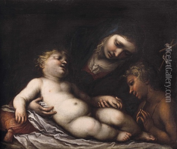 Madonna Mit Schlafendem Jesuskind Und Johannesknaben Oil Painting - Giovanni Stefano Danedi