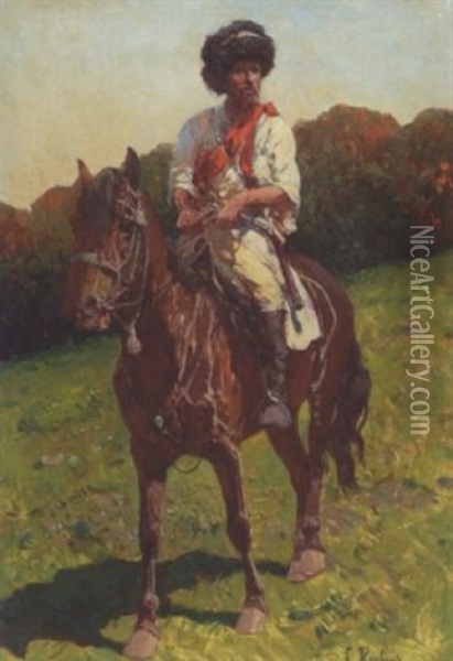 Reitender Tscherkesse Oil Painting - Franz Roubaud