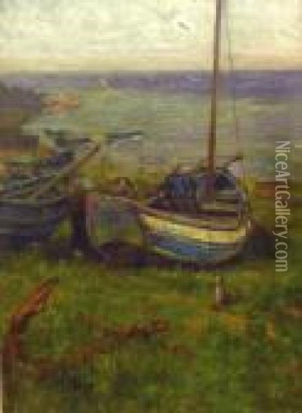 Fishing Cobble 'surprise' At Runswick Bay Oil Painting - John William Gilroy
