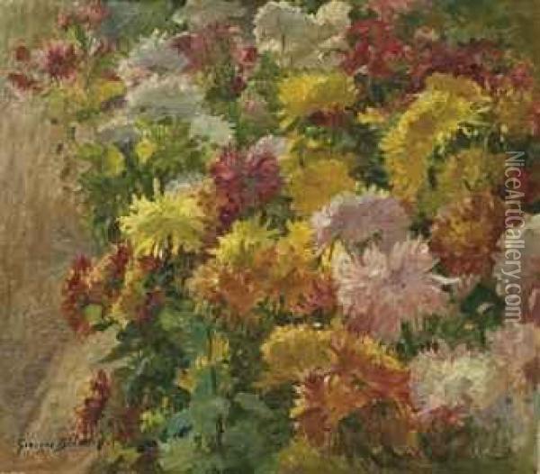 Le Massif De Chrysanthemes Oil Painting - Georges Binet