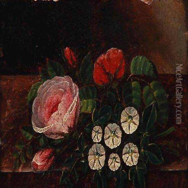 Bouquet Of Flowers On A Sill Oil Painting - I.L. Jensen