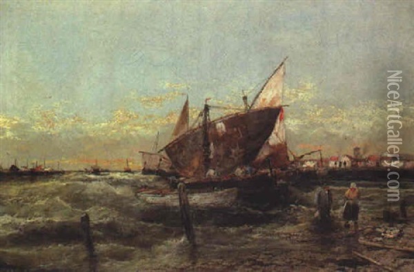Hollandische Hafenszene Oil Painting - Charles Cottet