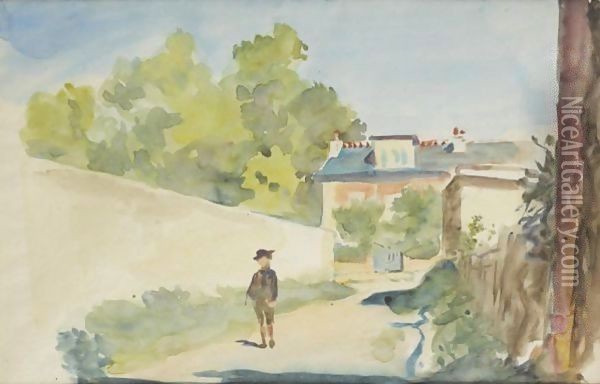 Paysages, Foule Entourant Les Cavaliers, Toit D'Une Ville Oil Painting - Alfred Dehodencq