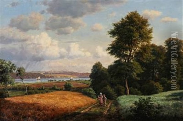Danish Fiord Landscape (svendborg Area?) Oil Painting - Carsten Henrichsen