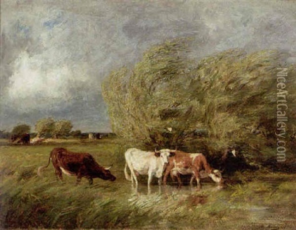 Cows In A Meadow Oil Painting - Adolphe Charles Marais