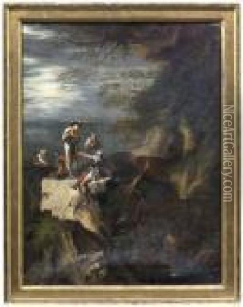 Soldaten In Felsiger Landschaft Oil Painting - Salvator Rosa