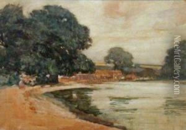 Figures And Cottages By A Bay Oil Painting - Philip Wilson Steer