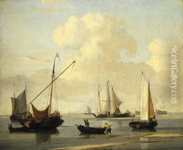 A Kaag, A Weyschuit And Two Rowing-boats Oil Painting - Willem van de, the Elder Velde