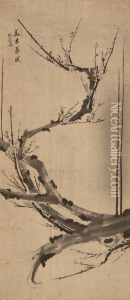 Plum Blossoms In Ink Oil Painting - Wang Dao