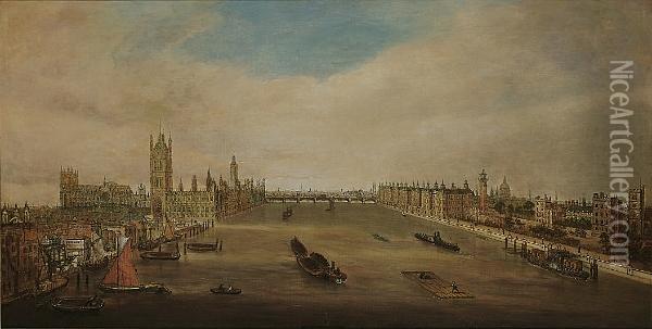 A View Of Westminster Oil Painting - John Macvicar Anderson