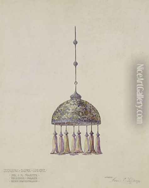Drawing for magnolia hanging dome shade Oil Painting - Louis Comfort Tiffany