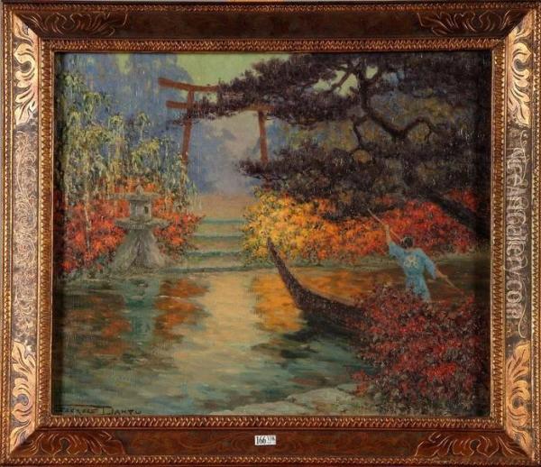 Barque Animee Dans Un Jardin Japonais Oil Painting - Georges Dantu