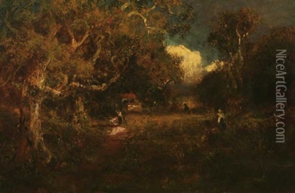 Figures In A Wooded Glade Oil Painting - William Keith