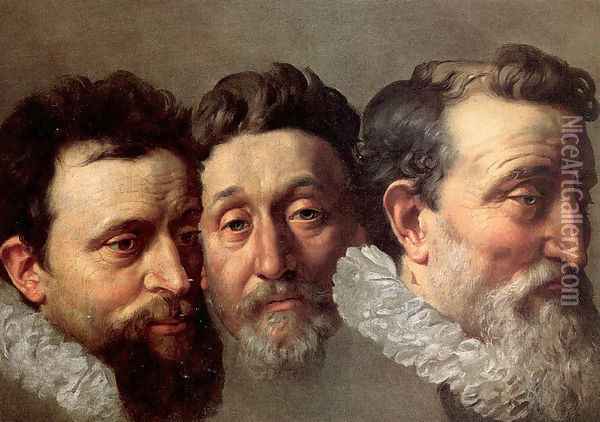 Head Studies of Three French Magistrates 1610 Oil Painting - Frans Pourbus the younger